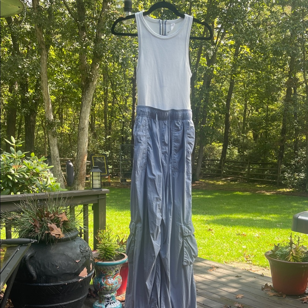 Anthropologie Daily Practice Mesa White and Gray/Blue Jumpsuit for Women